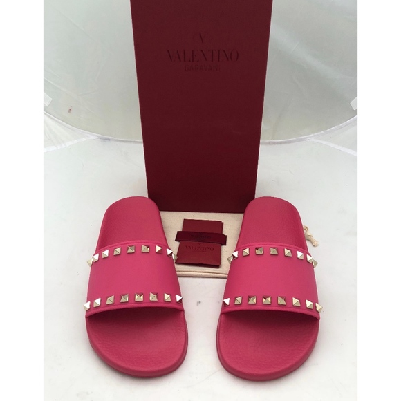 New Valentino Rockstud Pool Slides Pink SZ 35 - Picture 2 of 7